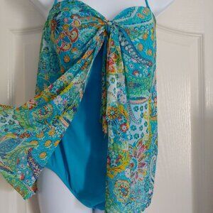Lauren Ralph Lauren Paisley Overlay OnePiece Swimsuit Turquoise Resort Cruise 12